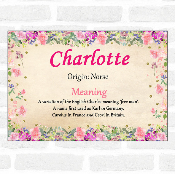 Charlotte Name Meaning Floral Certificate