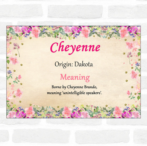 Cheyenne Name Meaning Floral Certificate