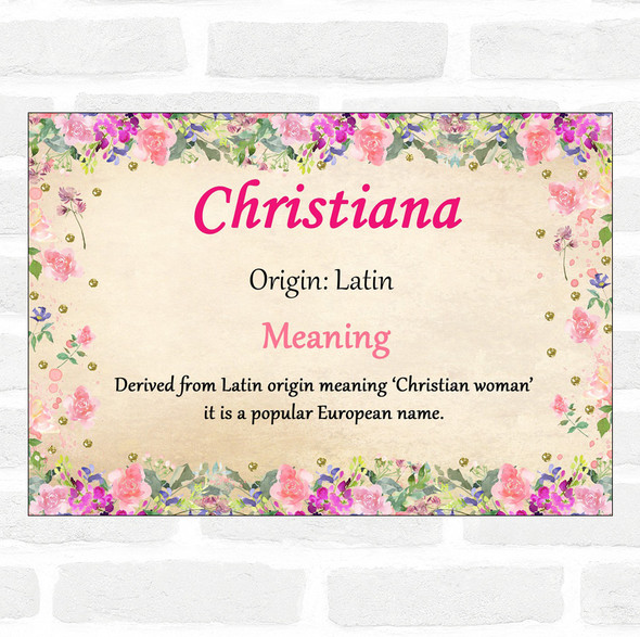 Christiana Name Meaning Floral Certificate