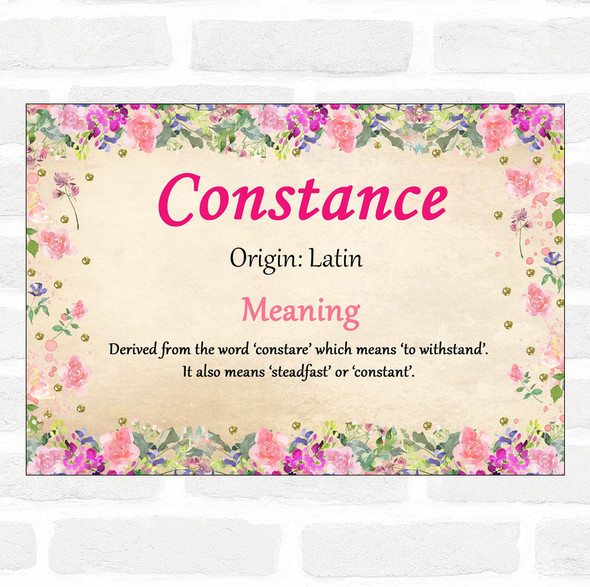 Constance Name Meaning Floral Certificate