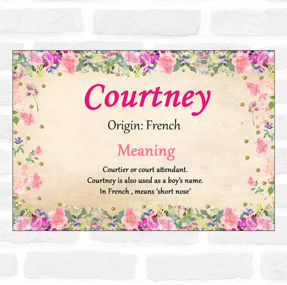 Courtney Name Meaning Floral Certificate