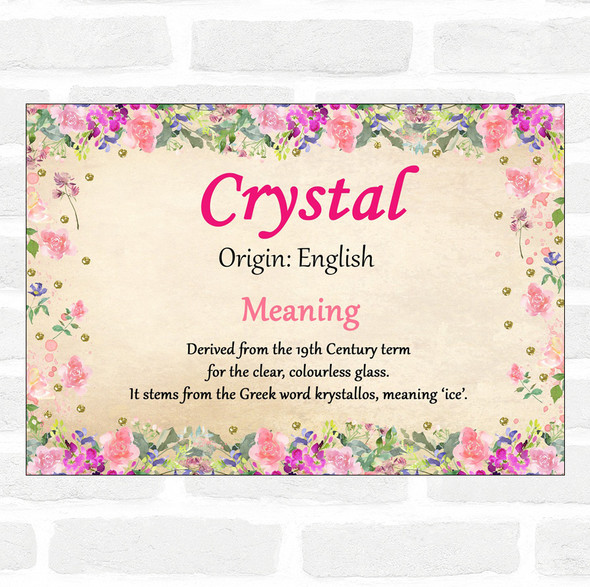 Crystal Name Meaning Floral Certificate