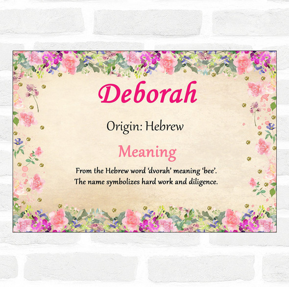 Deborah Name Meaning Floral Certificate