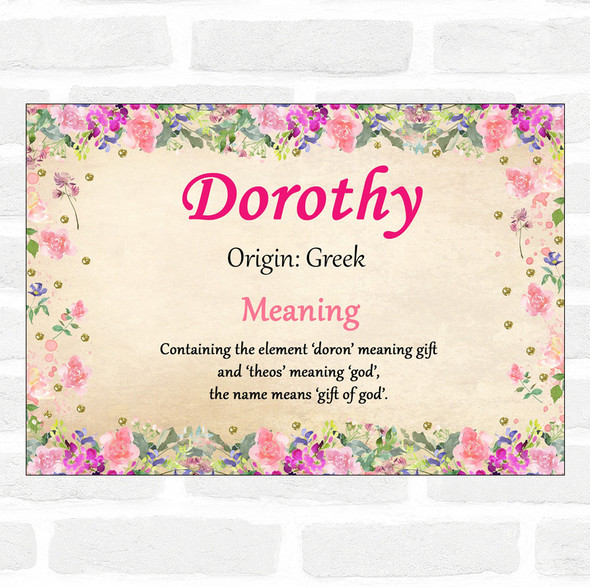 Dorothy Name Meaning Floral Certificate