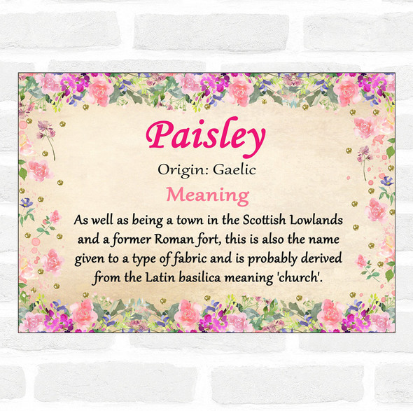 Paisley Name Meaning Floral Certificate