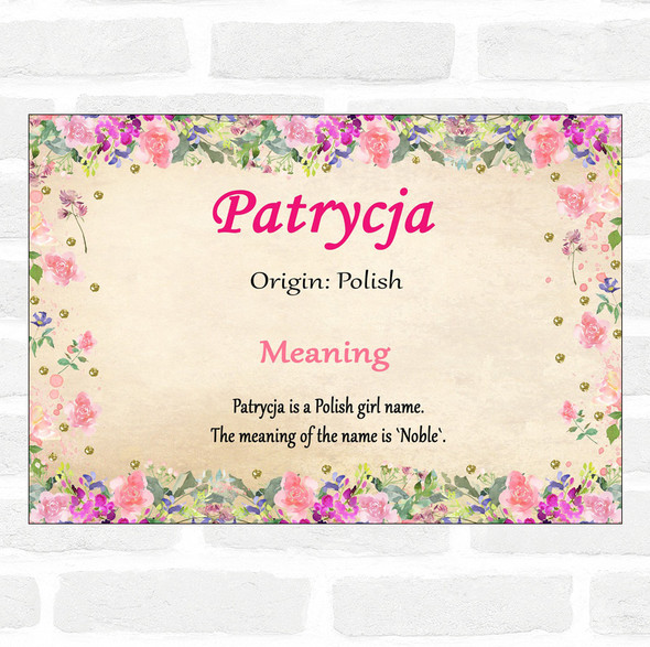 Patrycja Name Meaning Floral Certificate