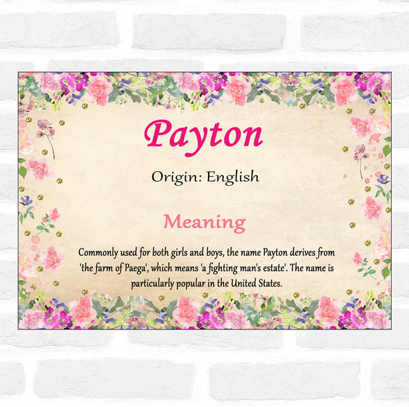 Payton Name Meaning Floral Certificate