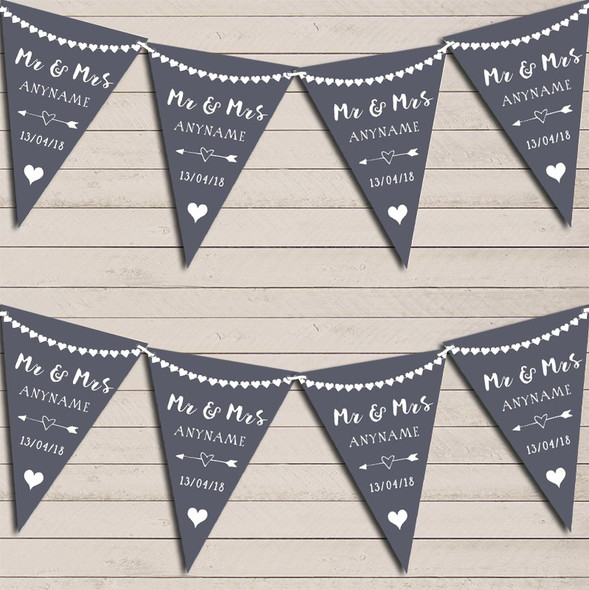 Heart Mr & Mrs Slate Blue Grey Wedding Day Married Bunting Party Banner