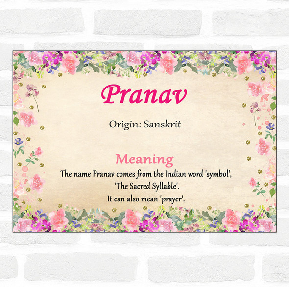 Pranav Name Meaning Floral Certificate