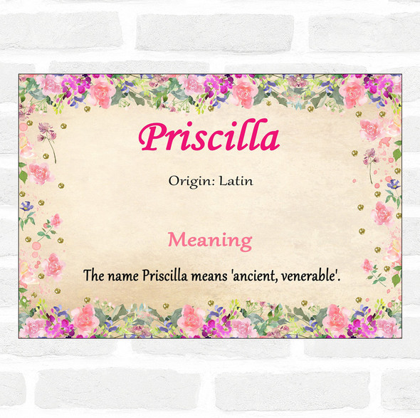 Priscilla Name Meaning Floral Certificate
