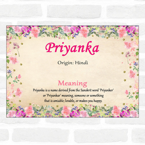 Priyanka Name Meaning Floral Certificate