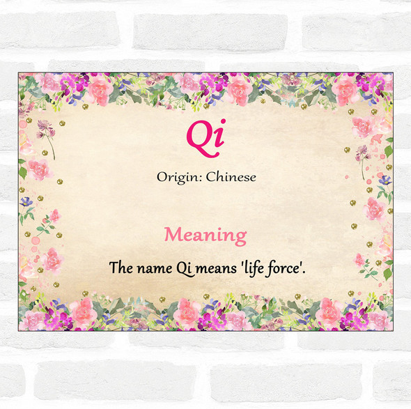 Qi Name Meaning Floral Certificate