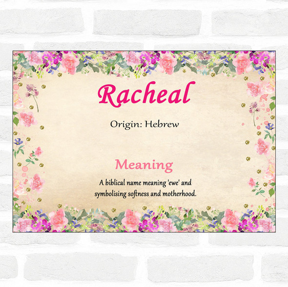 Racheal Name Meaning Floral Certificate
