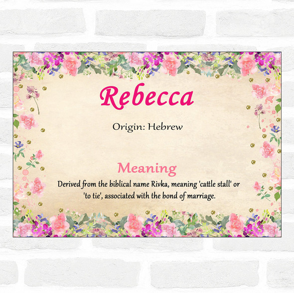 Rebecca Name Meaning Floral Certificate