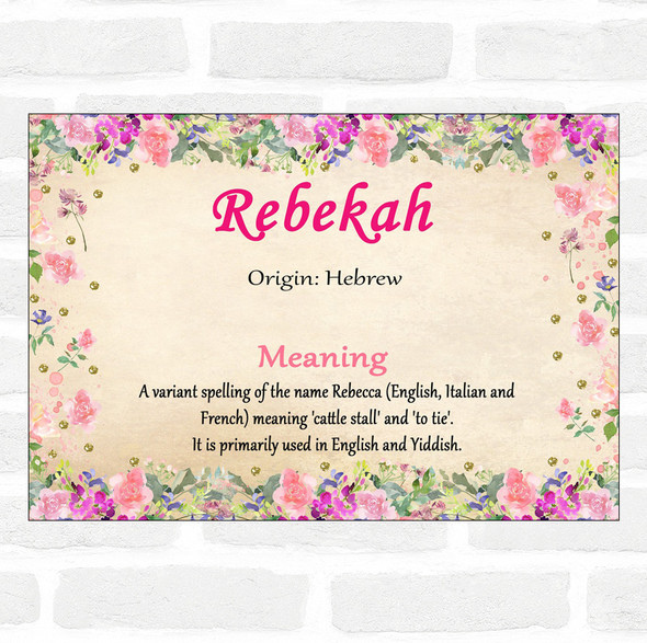 Rebekah Name Meaning Floral Certificate