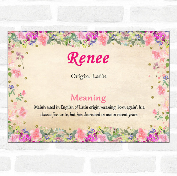 Renee Name Meaning Floral Certificate