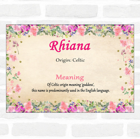 Rhiana Name Meaning Floral Certificate