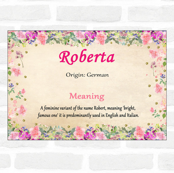 Roberta Name Meaning Floral Certificate