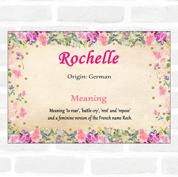 Rochelle Name Meaning Floral Certificate
