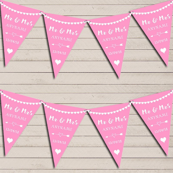 Heart Mr & Mrs Carnation Pink Wedding Day Married Bunting Party Banner