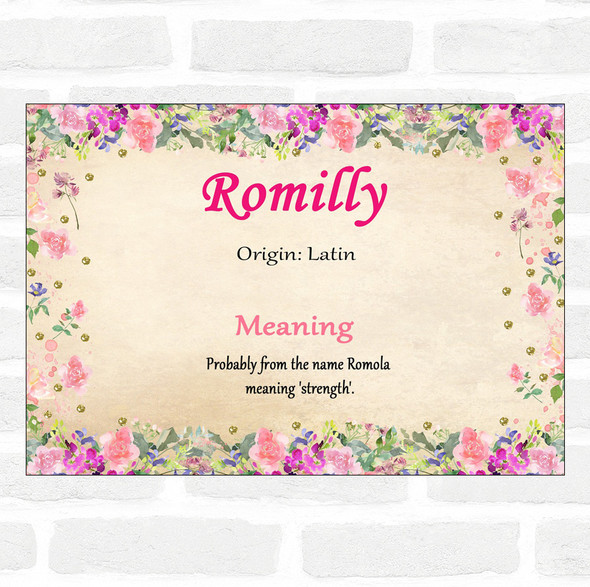Romilly Name Meaning Floral Certificate