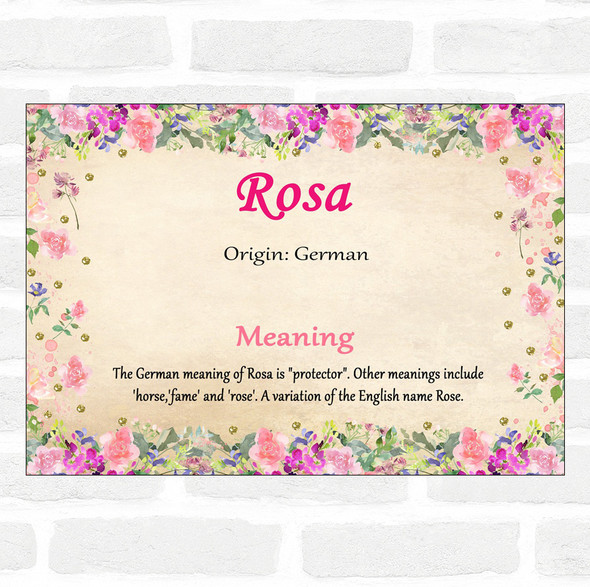 Rosa Name Meaning Floral Certificate