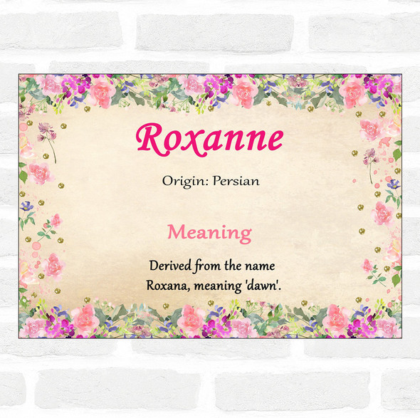 Roxanne Name Meaning Floral Certificate