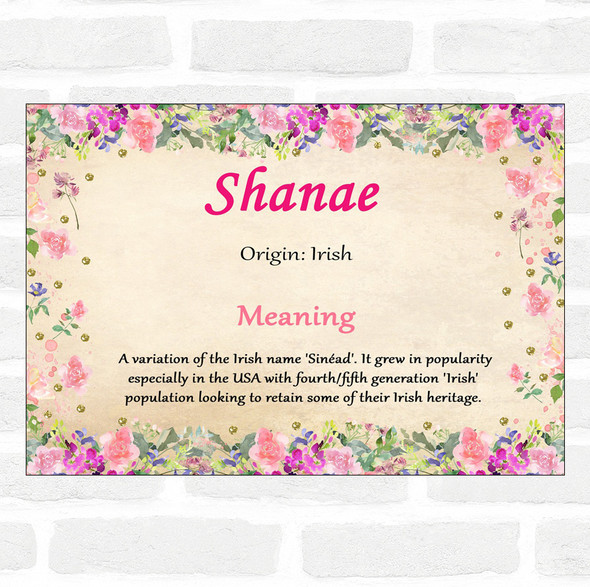 Shanae Name Meaning Floral Certificate