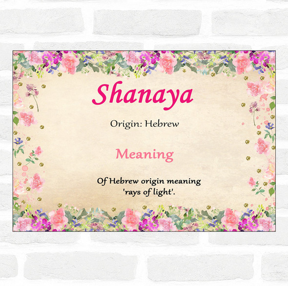 Shanaya Name Meaning Floral Certificate