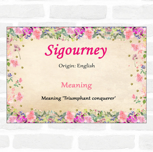 Sigourney Name Meaning Floral Certificate