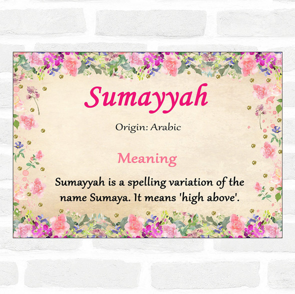 Sumayyah Name Meaning Floral Certificate
