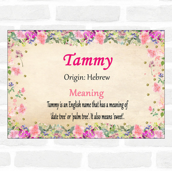 Tammy Name Meaning Floral Certificate