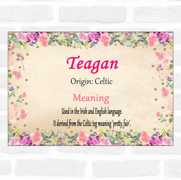 Teagan Name Meaning Floral Certificate