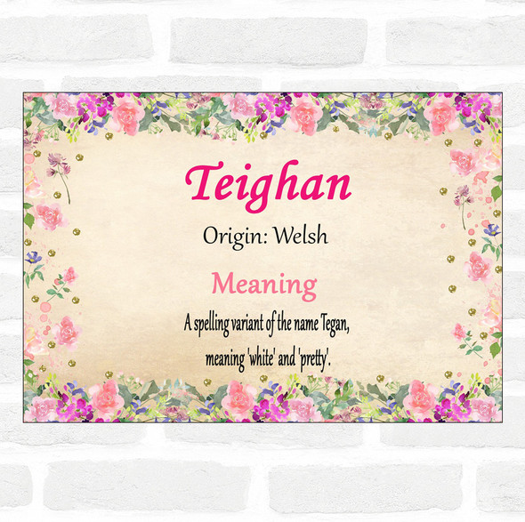 Teighan Name Meaning Floral Certificate