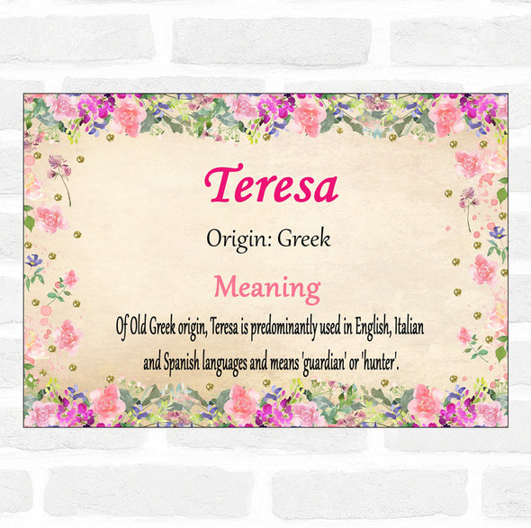 Teresa Name Meaning Floral Certificate