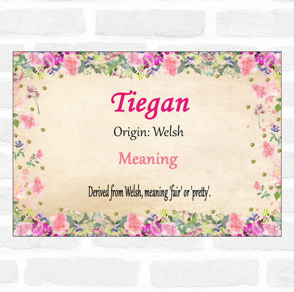 Tiegan Name Meaning Floral Certificate