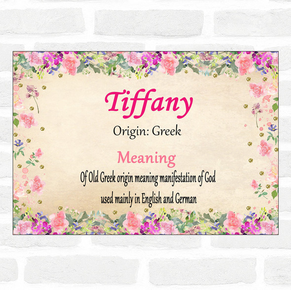 Tiffany Name Meaning Floral Certificate