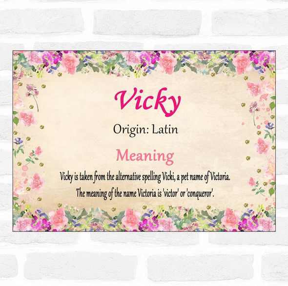 Vicky Name Meaning Floral Certificate