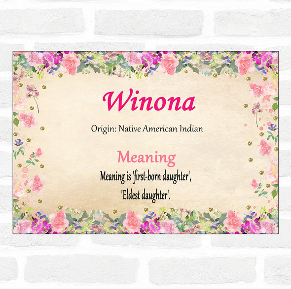 Winona Name Meaning Floral Certificate