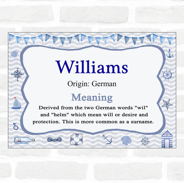 Williams Name Meaning Nautical Certificate