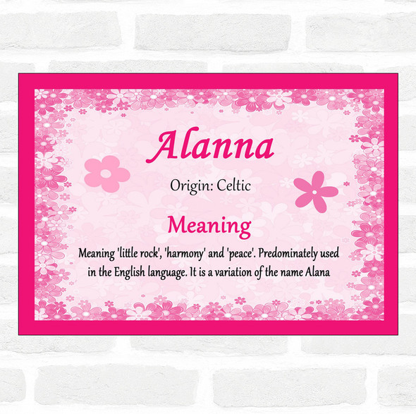 Alanna Name Meaning Pink Certificate