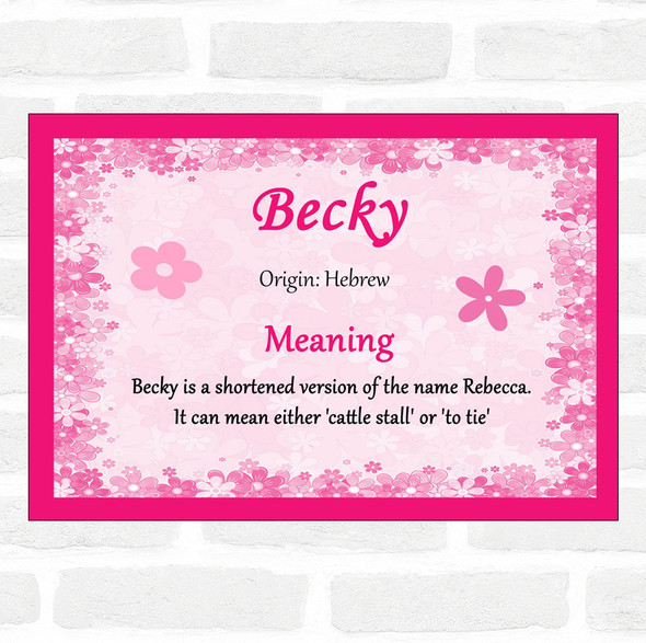 Becky Name Meaning Pink Certificate