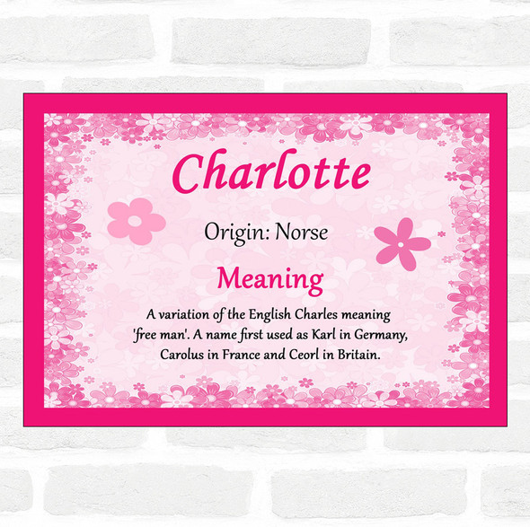 Charlotte Name Meaning Pink Certificate
