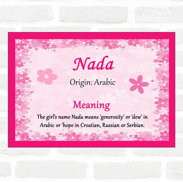 Nada Name Meaning Pink Certificate
