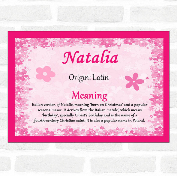 Natalia Name Meaning Pink Certificate