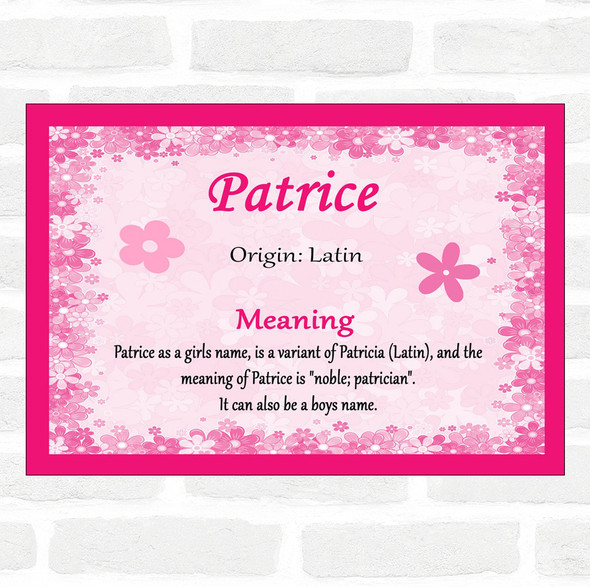 Patrice Name Meaning Pink Certificate