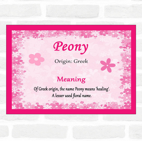 Peony Name Meaning Pink Certificate