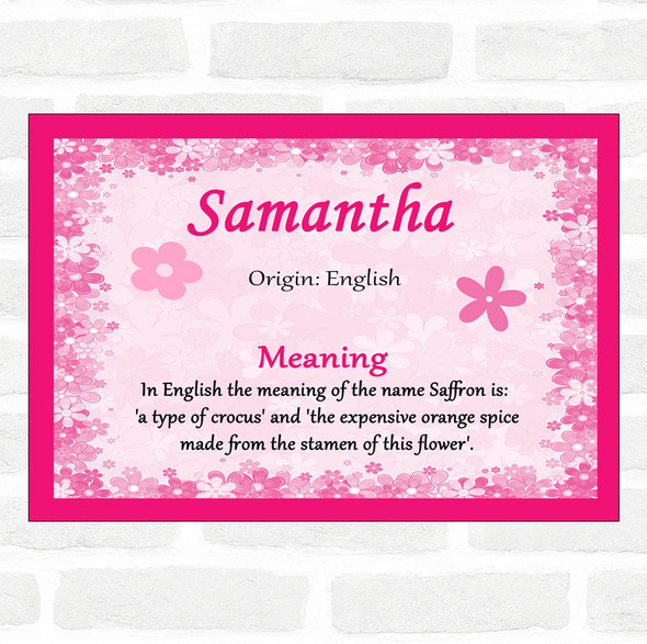 Samantha Name Meaning Pink Certificate