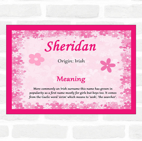 Sheridan Name Meaning Pink Certificate