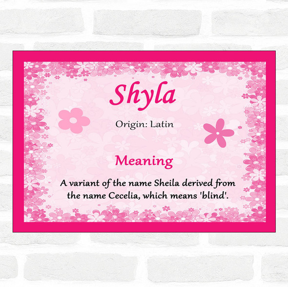 Shyla Name Meaning Pink Certificate